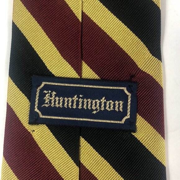 Vintage Huntington Stripe Tie Pure Silk Black Gold Burgundy Made in USA Rep Tie - Picture 5 of 5
